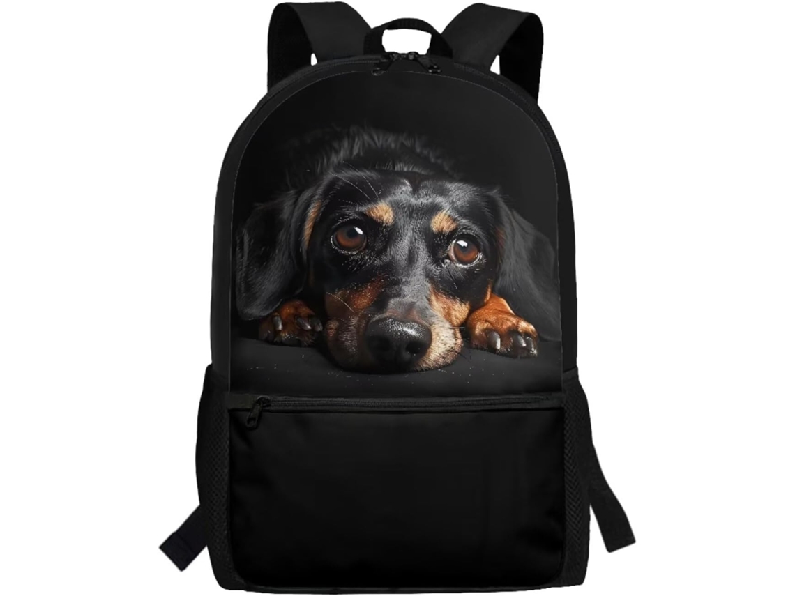 Mochila Infantil Com Estampa De Cachorro, Escolar Para Meninas E Meninos, Dachshund Preto, Tamanho