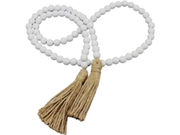 Colar de contas de madeira com franja para decoração de parede e festivais branco S/MARCA