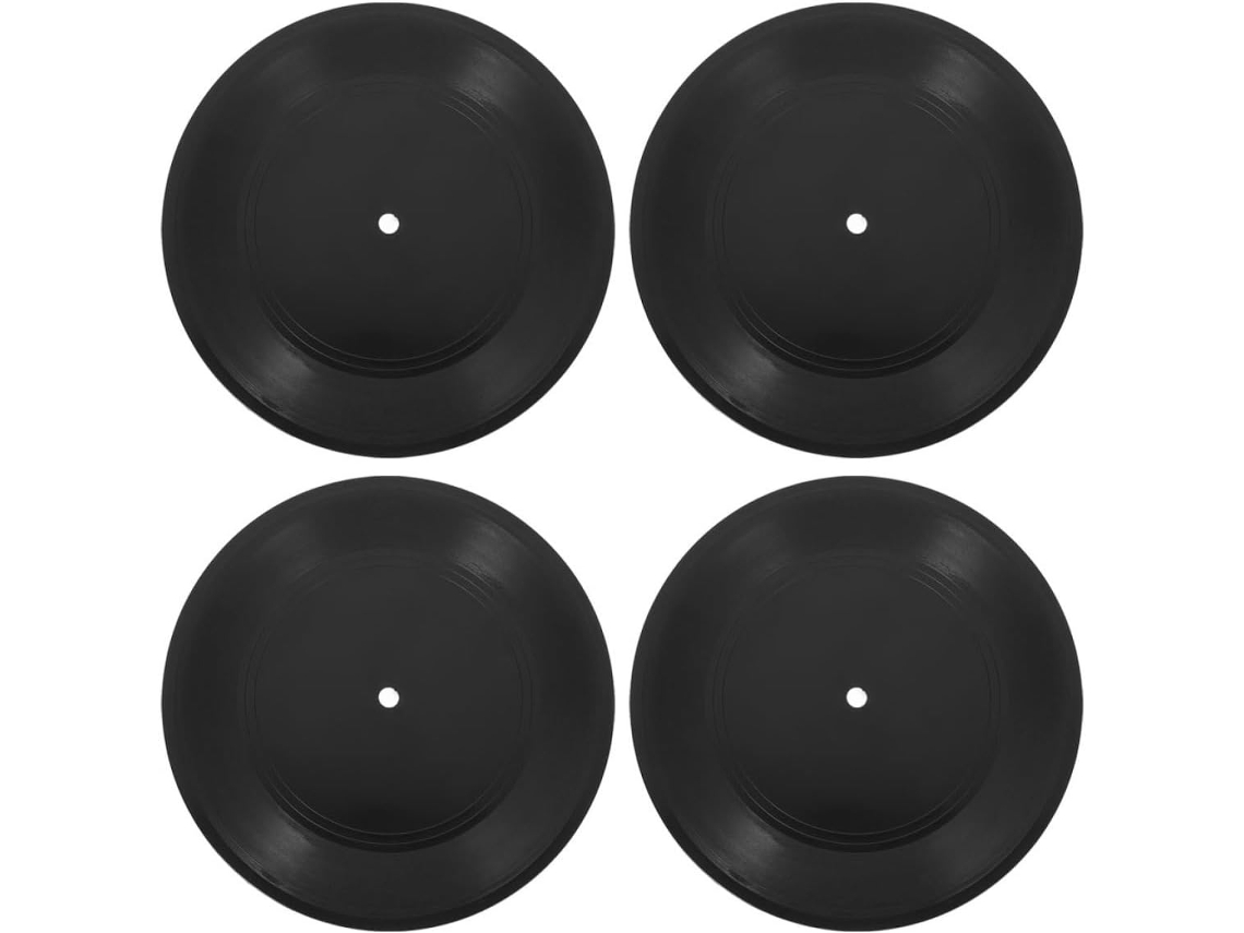 Conjunto 4 Discos Vinil Decorativos Abs Preto Estilo Retrô Pendurar Parede Ideais Decorar Salas Estar Eventos GOKOCO