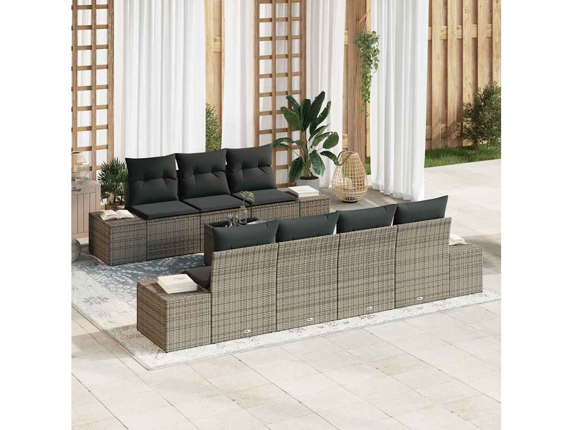 Vidaxl Conjunto De Sofá De Jardim 8 Unid. Cinzeto Vime Pe