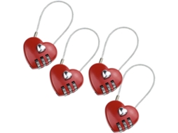 Conjunto De 4 Cadeados Bagagem Em Formato Coração Vermelho Com Senha E Combinação Três Dígitos Para Viagens Uso