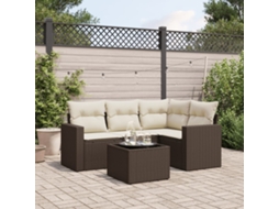 Vidaxl 5 Pcs Conjunto Sofás P/ Jardim C/ Almofadões Vime Pe Castanho