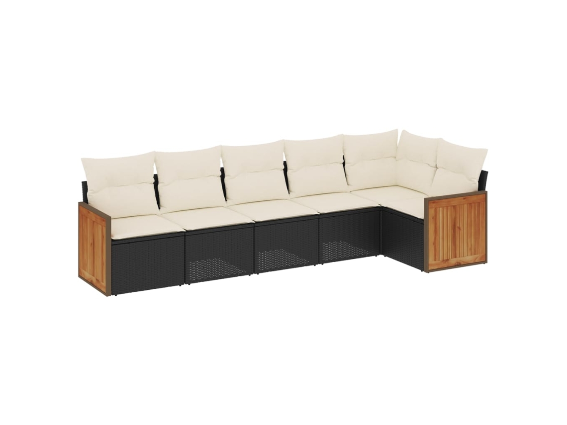 Conjunto Sofás de Jardim 6 Pcs com Almofadões Vime Pe Preto MAISON EXCLUSIVE (6 pcs)
