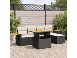 Vidaxl 6 Pcs Conjunto Sofás De Jardim C/ Almofadões Vime Pe Preto