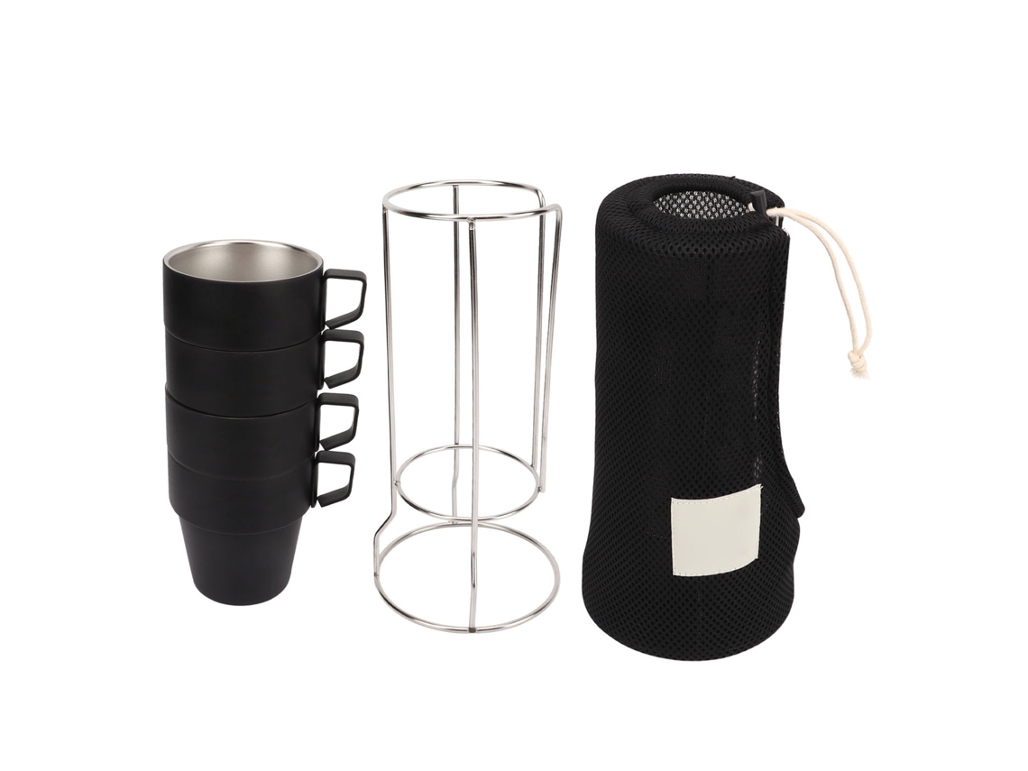 Copo de Camping Inox 4 Unidades Empilháveis Preto