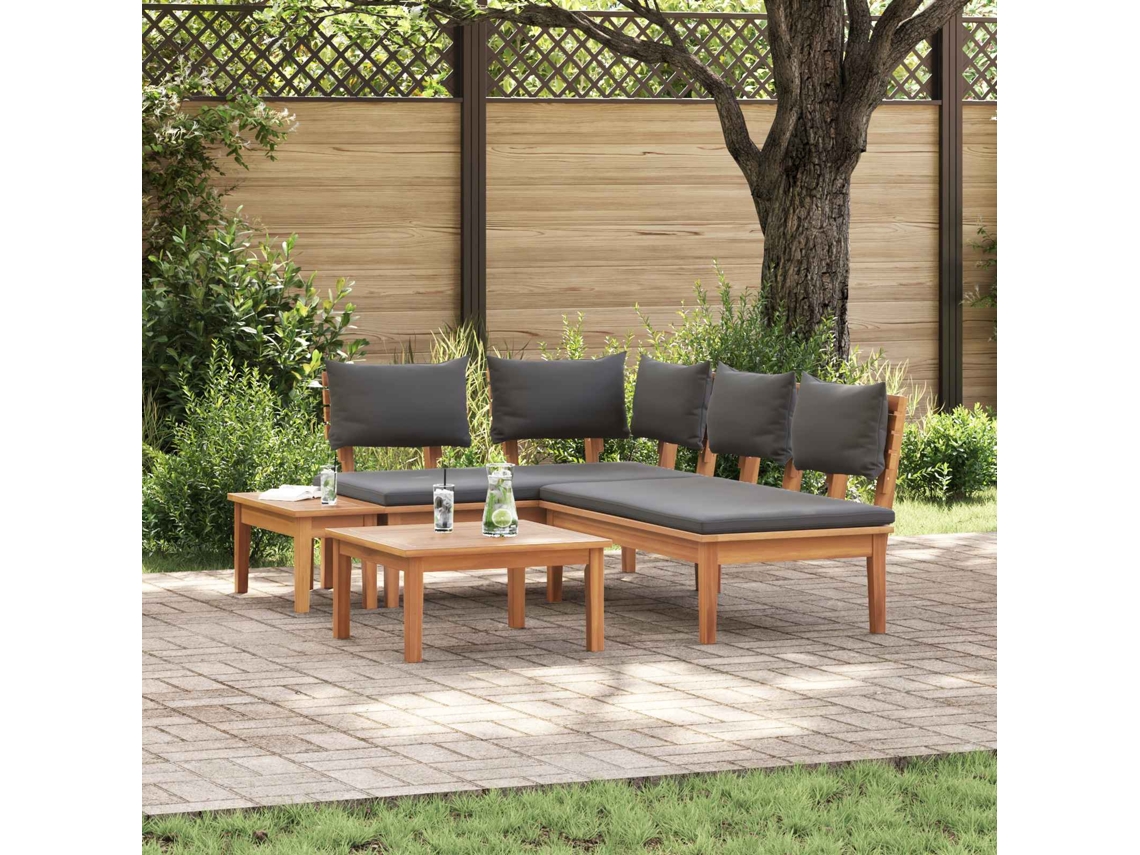 Vidaxl Conjunto De Sofá De Jardim 4 Pcs Marrom E Cinza