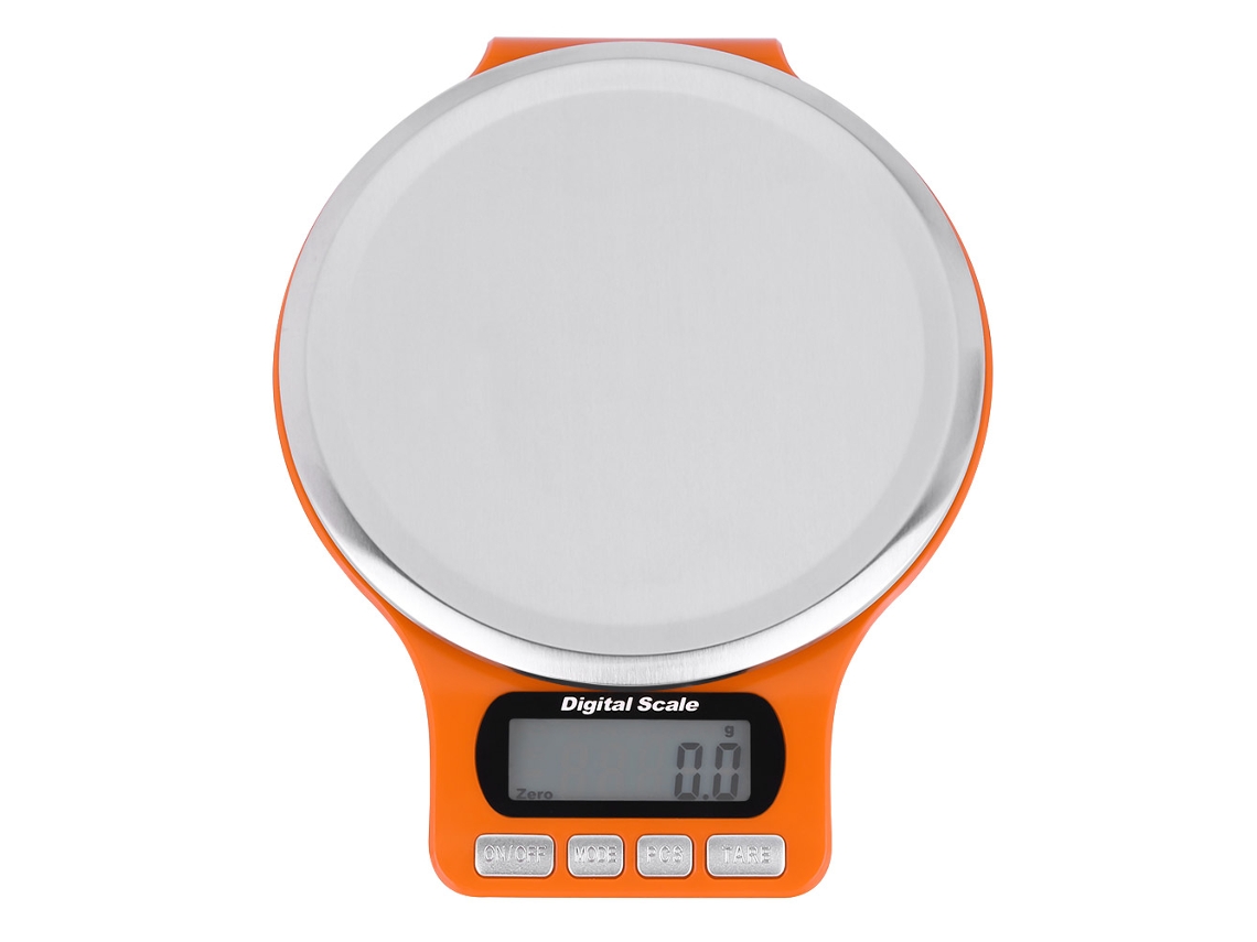 KOFIHETY Balança de cozinha digital com bandeja de aço inoxidável de alta precisão para alimentos e frutas (laranja, 3 kg/0,1 g)