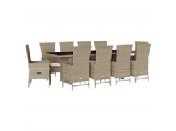 Maison Exclusive - 11 Pcs Conjunto De Jantar P/ Jardim Com Almofadões Vime Pe Bege