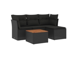Conjunto de 5 Sofás de Jardim com Almofadões Vime Pe Preto MAISON EXCLUSIVE (5 pcs)