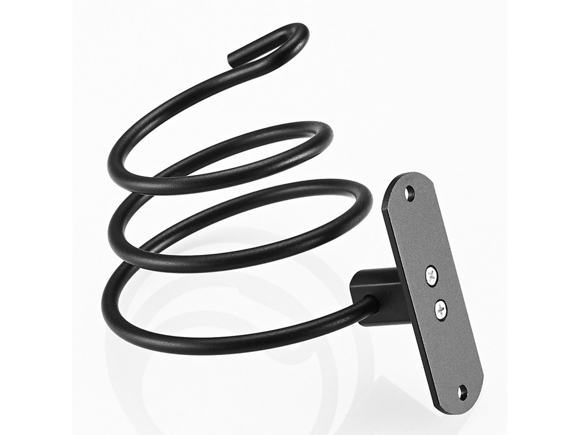 Suporte De Parede Em Espiral Para Secador Cabelo Elétrico, Sem Furos, Alumínio Espacial, Com Adesivo Pregos, Modelo Reforçado, Preto - 15001