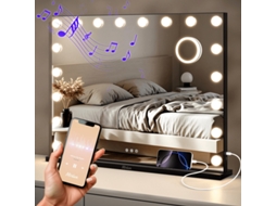 Espelho De Hollywood - Alto-falantes Bluetooth - 80x60cm - Preto - Espelho De Maquiagem - Com Luz Led