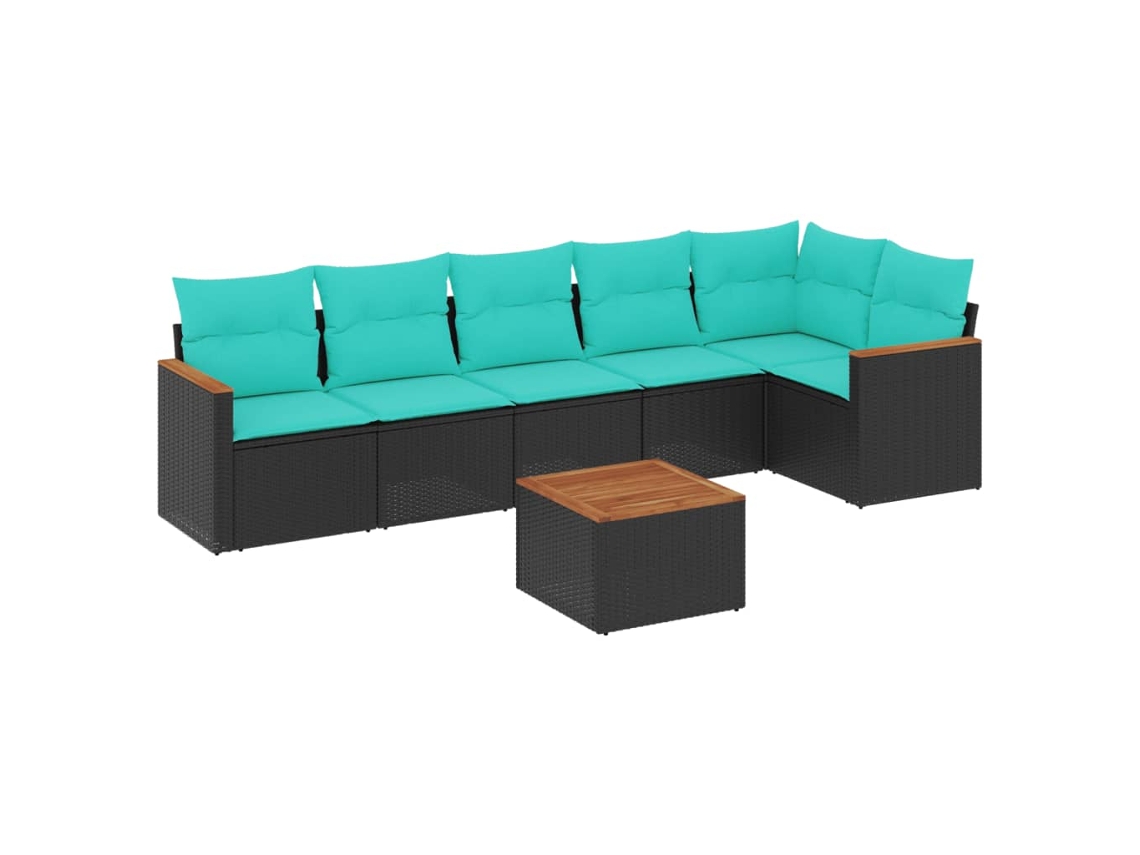 Conjunto de Sofá de Jardim, 7 Peças, Almofadas, Rattan Preto MAISON EXCLUSIVE