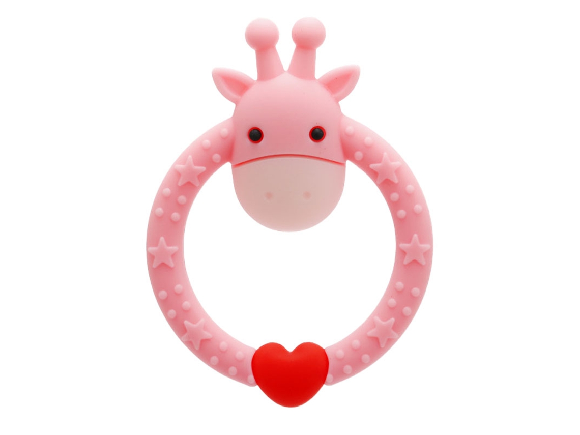 Mali brinquedo de Mordida em Silicone Girafa Cartoon Macio para Bebê Alivio Gengival Rosa