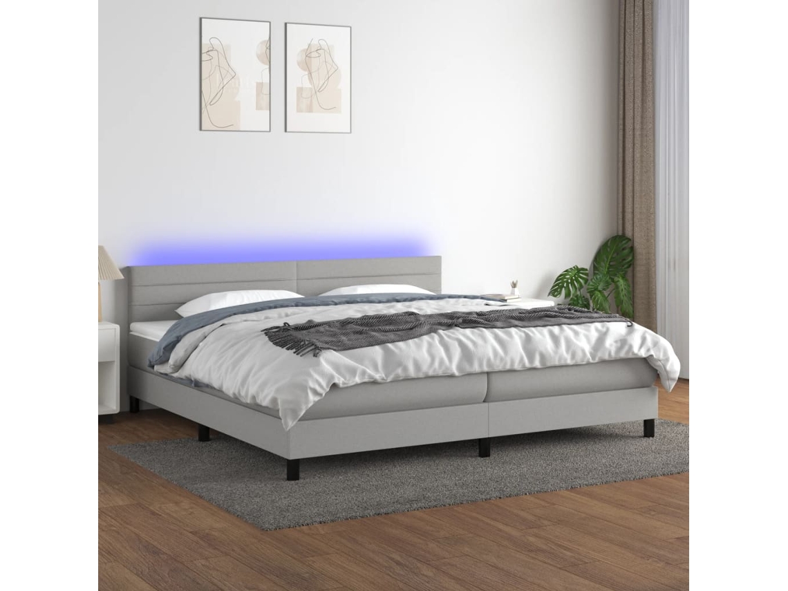 Vidaxl Cama Box Spring C/ Colchão E Led 200x200 Cm Tecido Cinza-claro