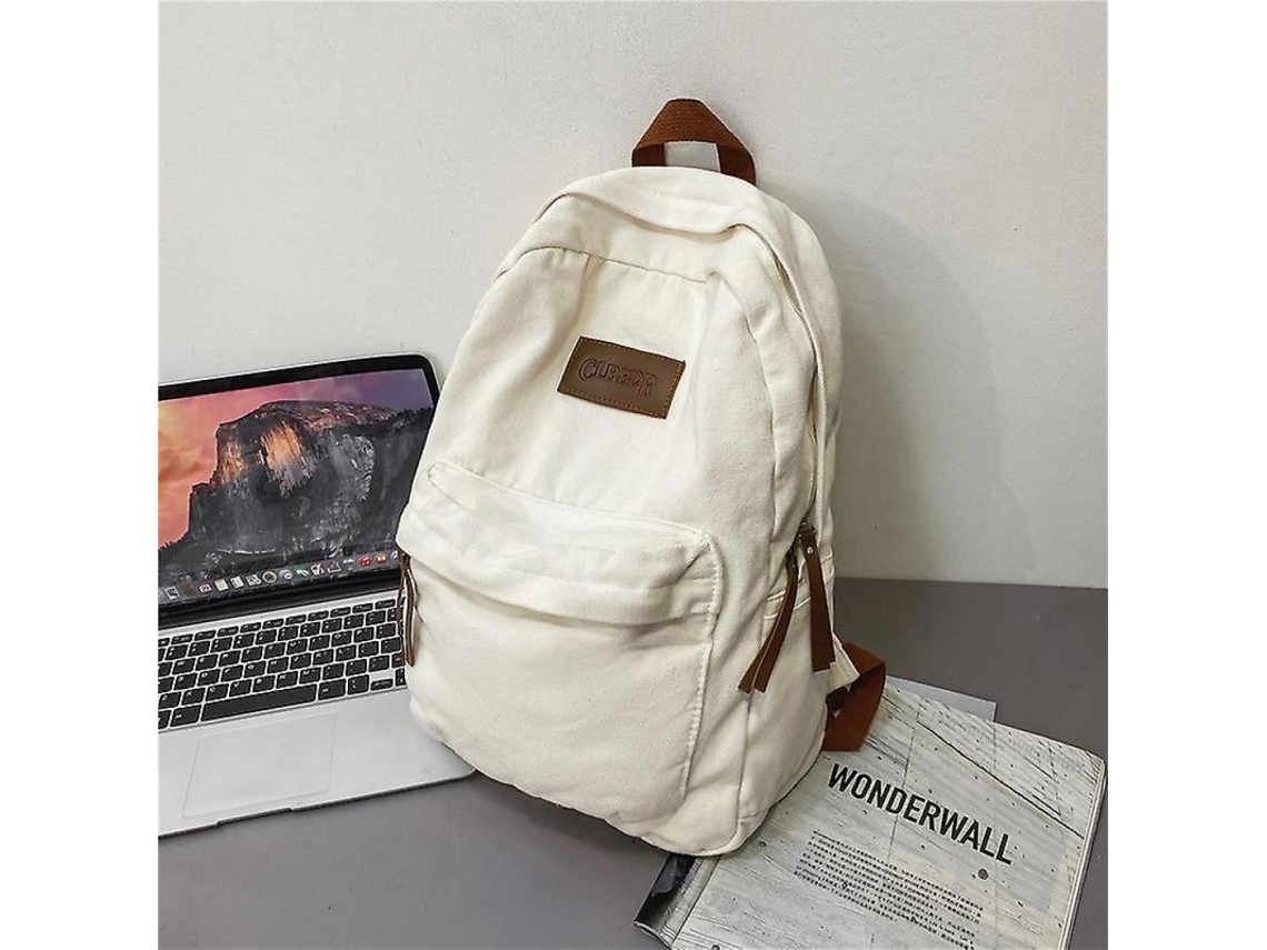 Mochila escolar juvenil unissex lona verde, compartimento para laptop, moda cool, Tyk L31792l, branco S/MARCA