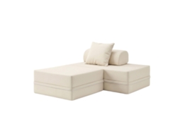 Sofá Modular 2 Lugares + Puff Convertível Liso Bege SKOFFA