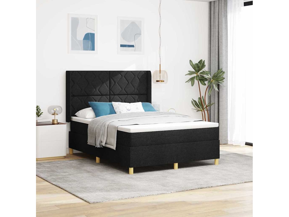 Vidaxl Cama Box Com Fitas Led Com Cabeceira Preto 140 X 190 Cm Tecido