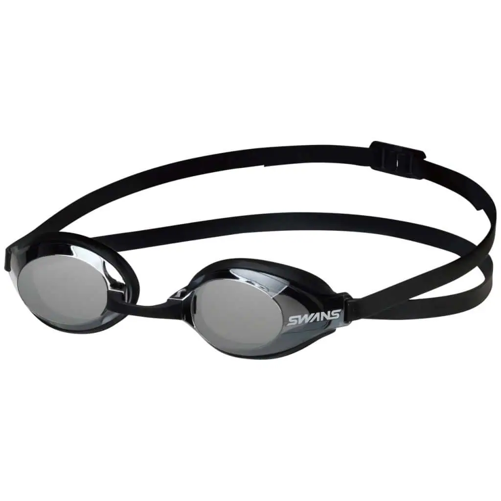 Óculos de Natação SWANS Aqua Lightning Preto Preto Lente Espelhada Escurecida Prateada Aprovado Fina