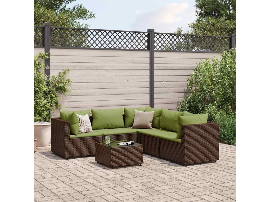 6 Pcs Conj. Lounge Jardim C/ Almofadões 6 Pcs Vime Pe Marrom Dkd Home Decor