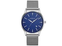 Relógio masculino à prova d'água com pulseira de malha, mostrador redondo e movimento analógico de quartzo (prateado/azul)