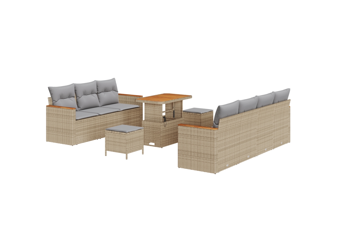 Conjunto 14 Sofá De Jardim Vidaxl Bege Vime Pe (234 X 179 X 85 Cm)