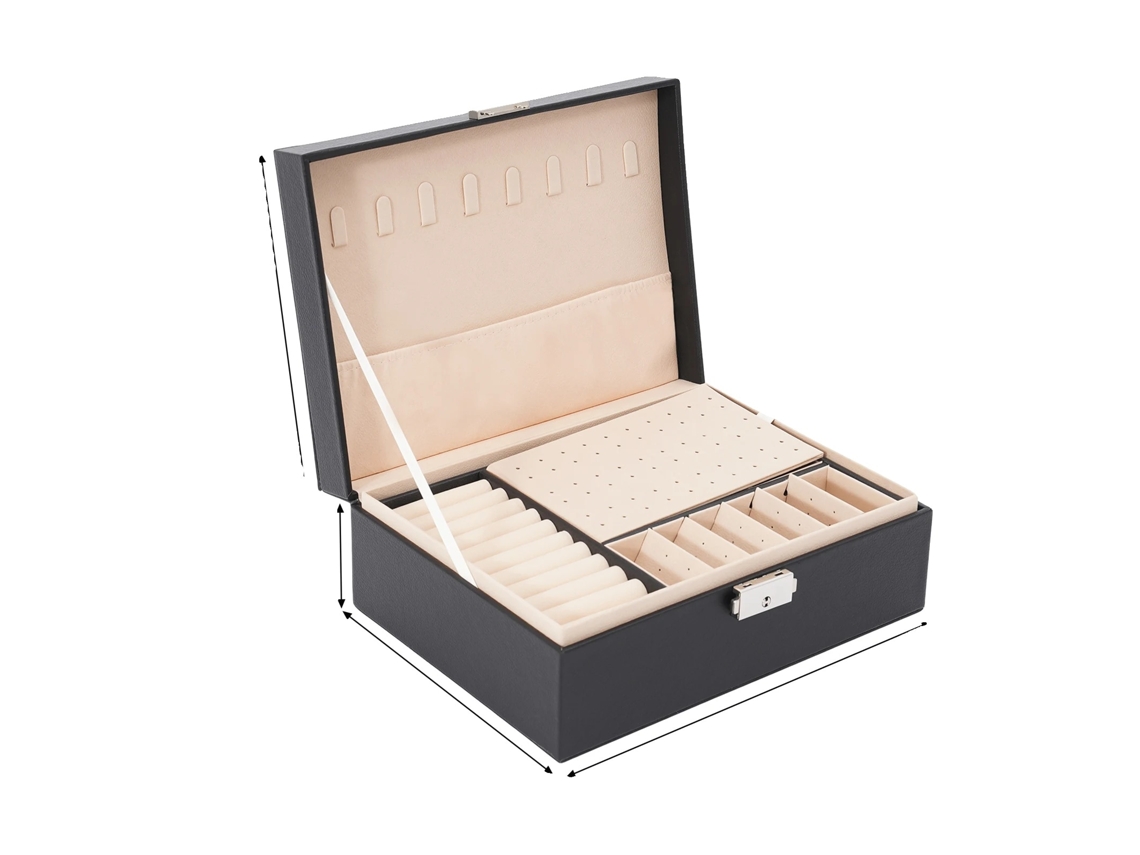 Caixa De Jóias Design Moderno Organizador De 2 Níveis Fechamento Canelado 23x17x9cm