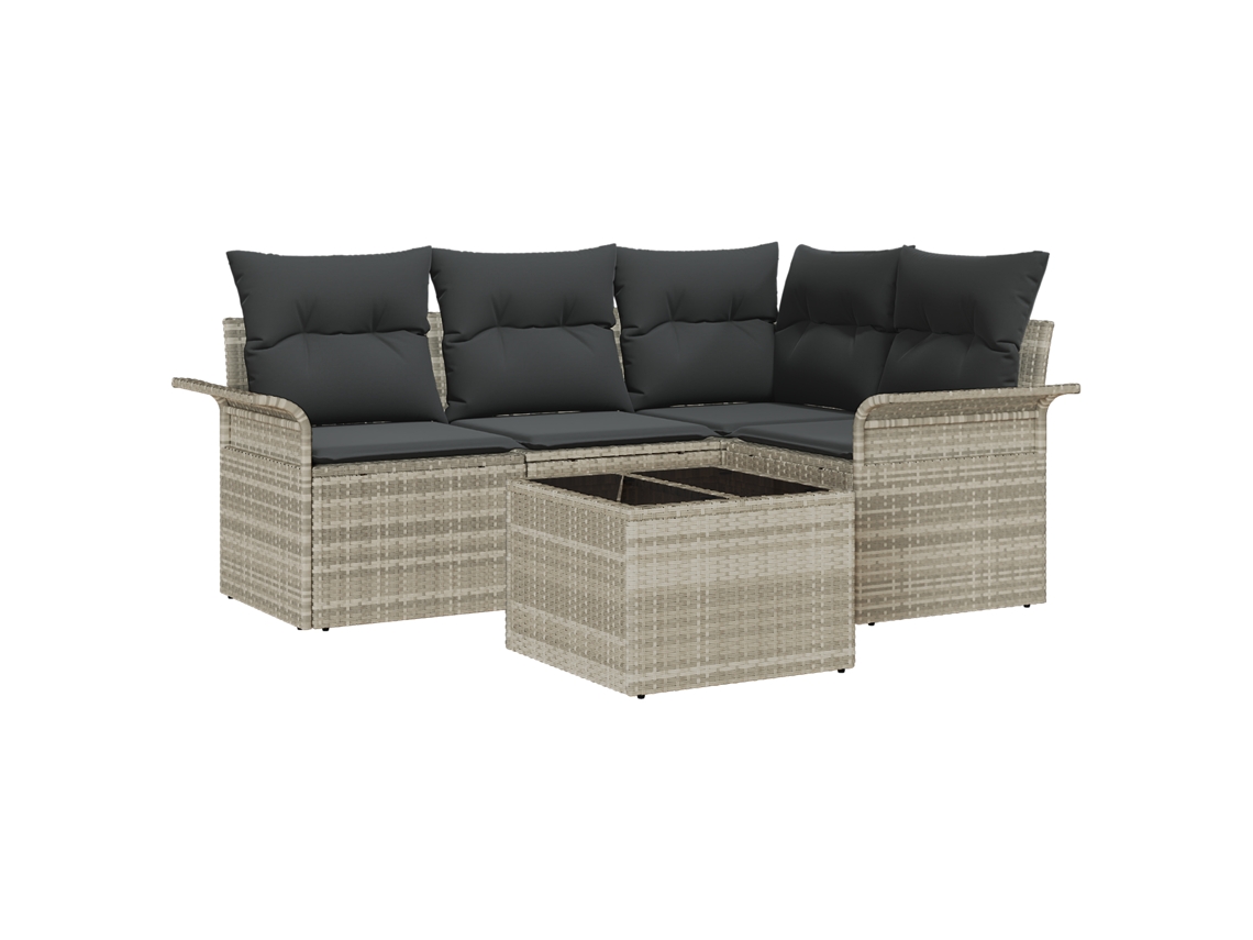 Conjunto 5 De Sofá De Jardim De Vidaxl Com Almofadas  Cinzento-claro Vime Pe