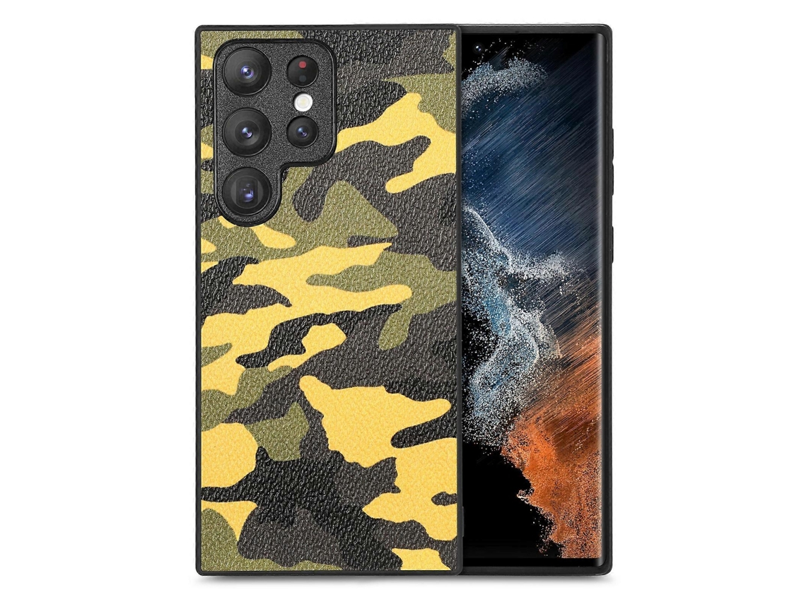 Capa Traseira De Couro Camuflado Para Samsung Galaxy S23 Ultra 5g