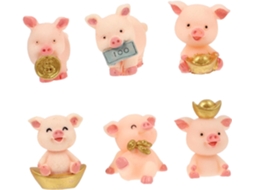 Kit de 6 Estatuetas de Porcos, Acessórios Decorativos para Casa Ou Escritório. Resina de Alta Qualidade. Estilo Nórdico CHABERLU
