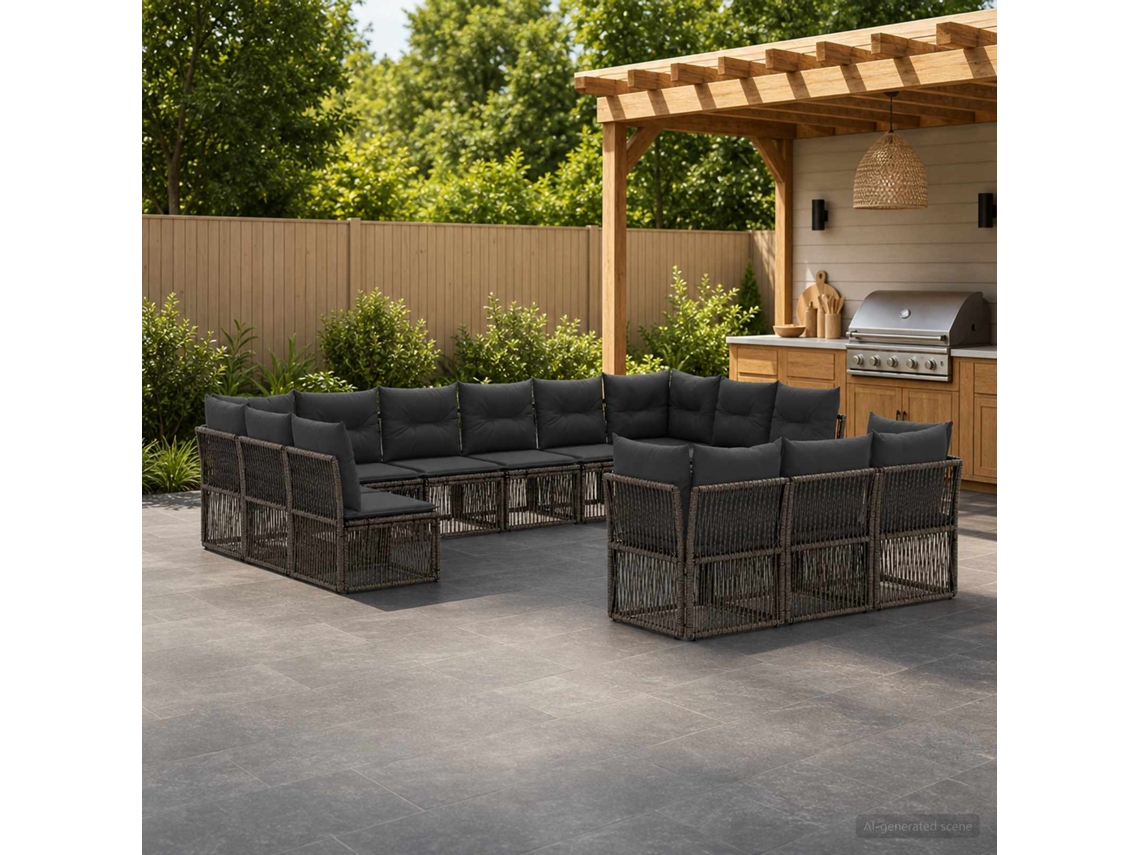 Vidaxl Conjunto De Sofá De Jardim 13 Unid. Cinzento Vime Pe