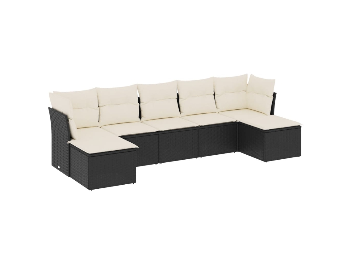 Conjunto 7 de sofás p/ jardim c/ almofadões VIDAXL vime PE preto