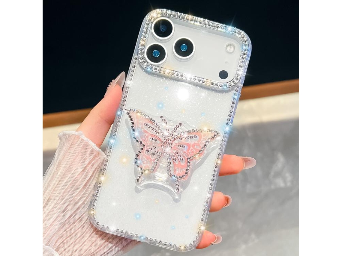 Capa Para Iphone 17 Pro Max Com Suporte Em Forma De Borboleta Com Glitter De Diamante.