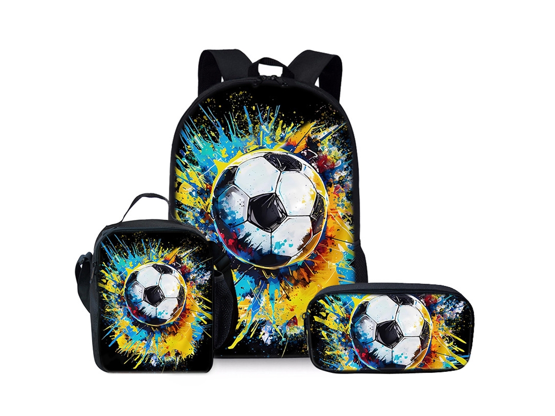 Mochila Escolar Panoona Conjunto De Lancheira E Estojo Com 3 Peças, Impressão 3d Futebol (17 Polegadas) Estilo 11
