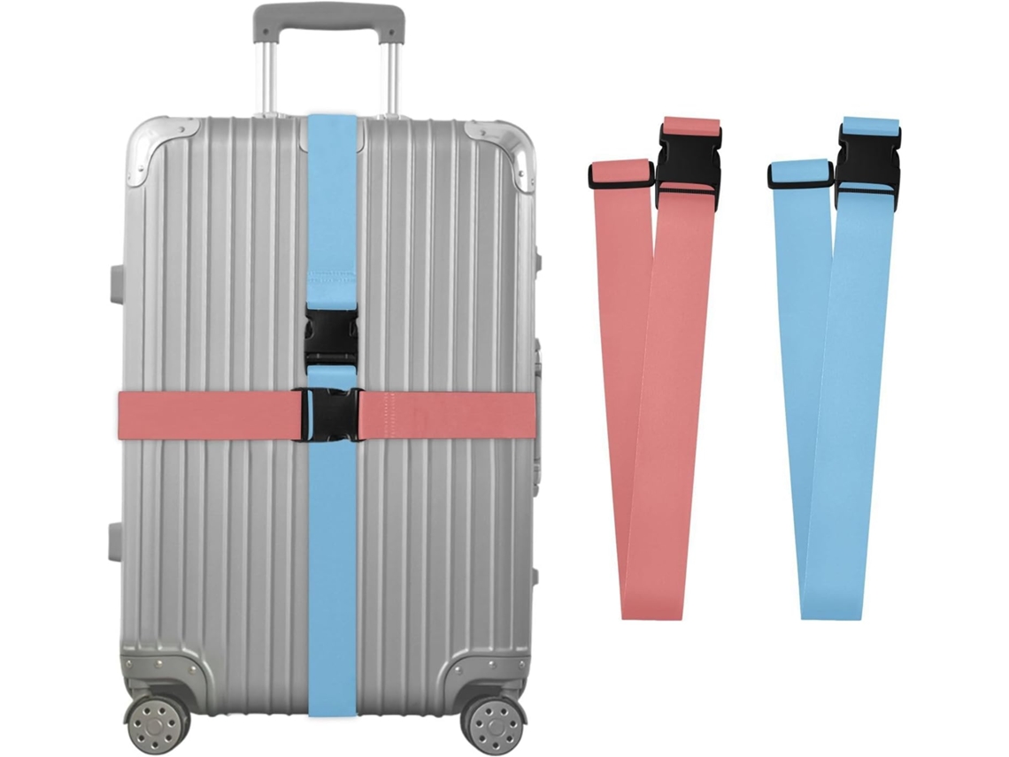 Conjunto De 2 Cintas Para Bagagem Coral Claro, Vermelho Claro, Azul Claro Cor Sólida Portátil Ajustável Para Mala Bolsa