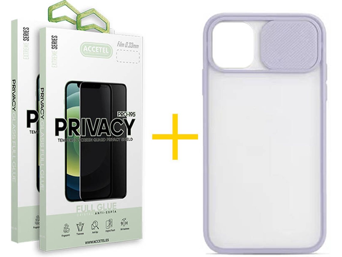 Kit Capa + Película 2X Anti-Spy iPhone 12 Pro Max Accetel Protection Cámara Lilás