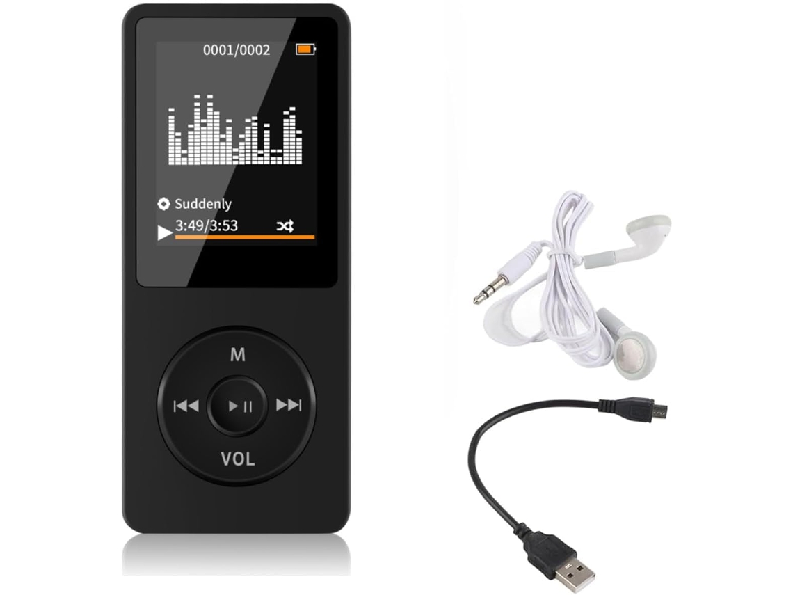 Leitor portátil de MP3/MP4 de 1,8 polegadas com rádio FM e gravação de vídeo, 32g (preto)