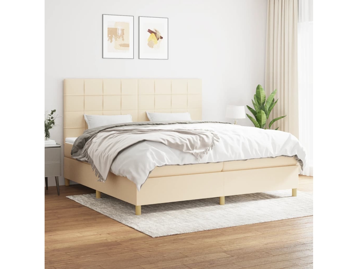 Vidaxl Cama Com Molas/colchão 200x200 Cm Tecido Cor Creme