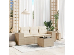 Vidaxl 4 Pcs Conjunto De Sofás Para Jardim C/ Almofadões Vime Pe Bege