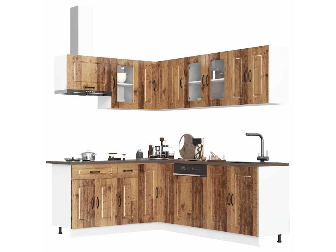 Vidaxl 11 Peças Armário De Cozinha Conjunto Kalmar Madeira Velha