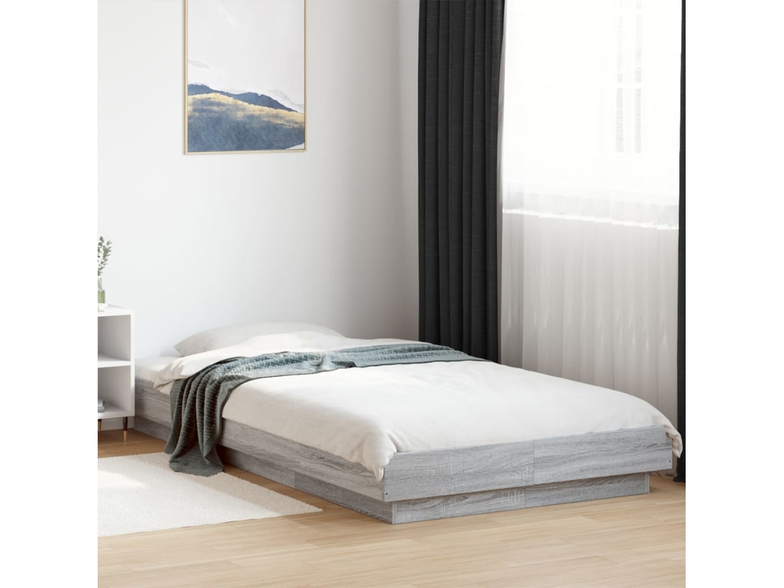 Estrutura Cama C/ Luzes Led Derivados Madeira Cinzento Sonoma