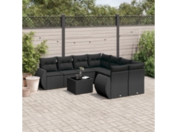 Vidaxl 9 Pcs Conjunto De Sofás P/ Jardim C/ Almofadões Vime Pe Preto
