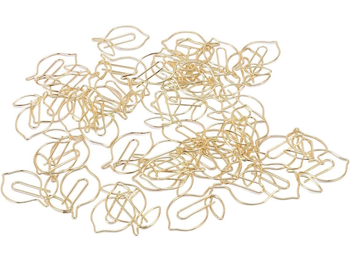 Clips de papel macios em formato Limão, clipes de ferro dourado para organização fora da mesa, escola e casa, 100 unidades.