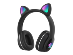 Fones de Ouvido Bluetooth com Orelhas de Gato S com Led Tecnologia Sem Fio Preto