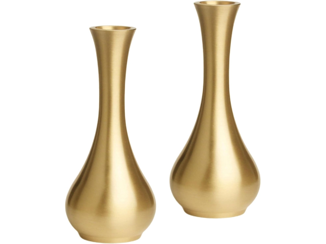 Conjunto De 2 Vasos Pequenos E Compactos Em Latão Dourado Para Decoração De Escritório.