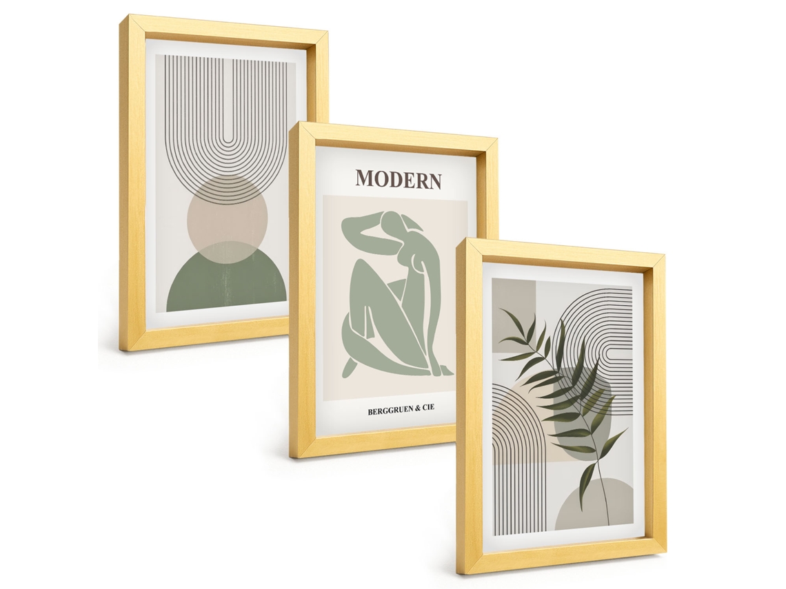 Composição De Quadros Gráficos Elegantes De Plantas Espelharte (3 Peças 20x30 Cm)