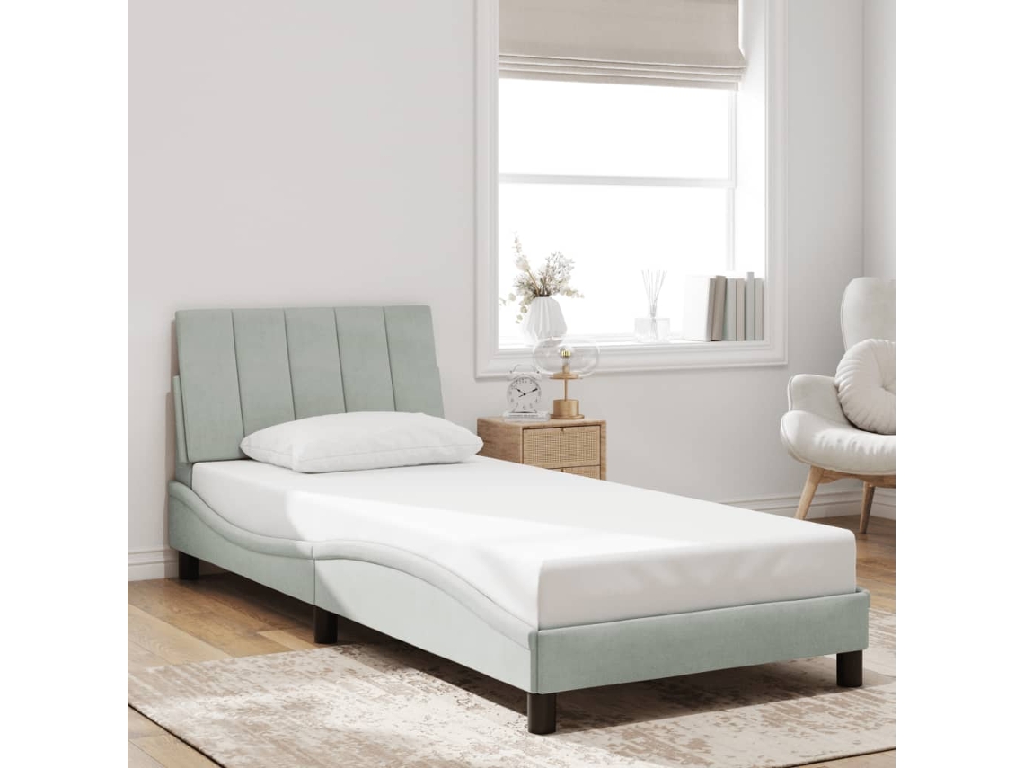 Estrutura De Cama Sem Colchão 90x190 Cm Veludo Cinzento-claro