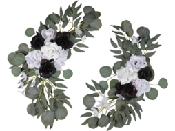 Conjunto De Duas Decorações Florais Artificiais Em Preto E Branco Para Placas De Porta, Entradas E Cenários