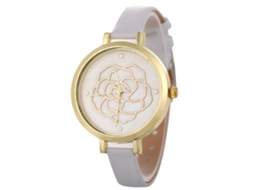 Relógio de Pulso Feminino de Couro Moderno com Mostrador Redondo Quartzo Branco