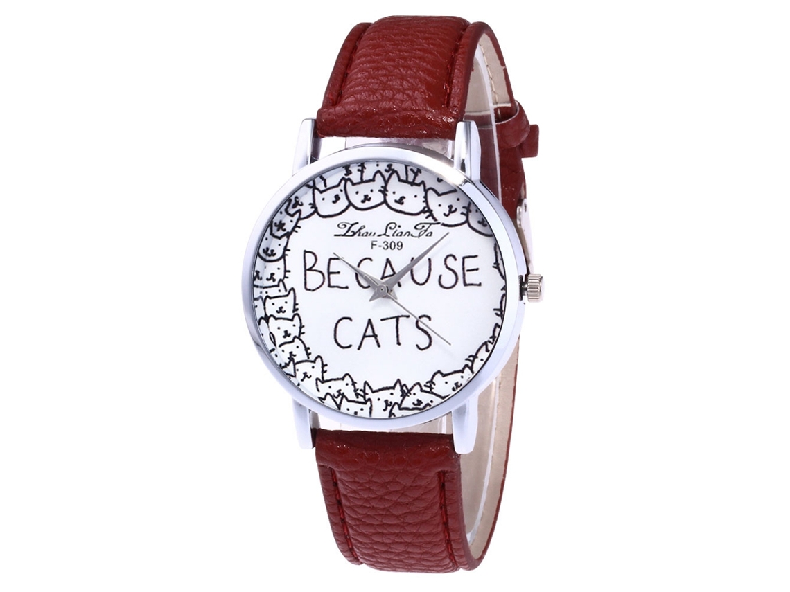 Reloj De Cuarzo Con Correa De Cuero Pu Moda Dial Redondo Para Mujer Café