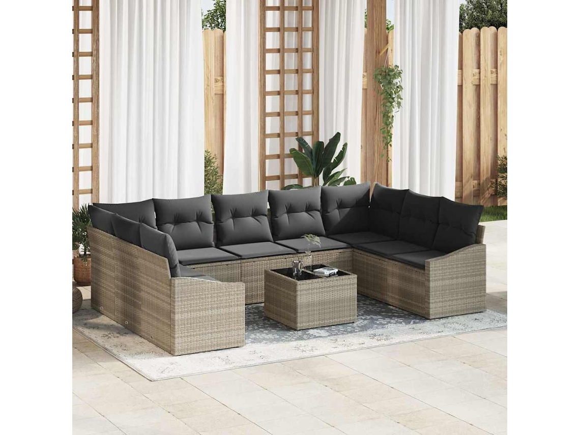 Vidaxl Conjunto De Sofá De Jardim Cinzento-claro Vime Pe
